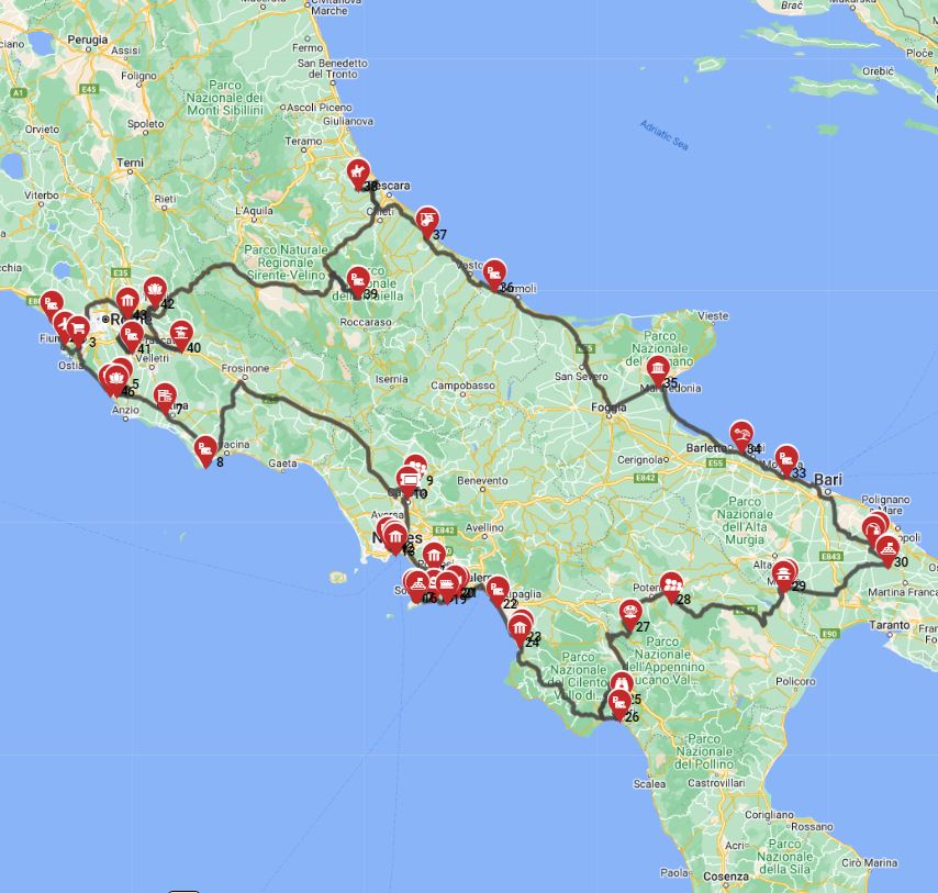 Map for Rome  Round trip - Heading South East - Discover Italys Southern Splendors